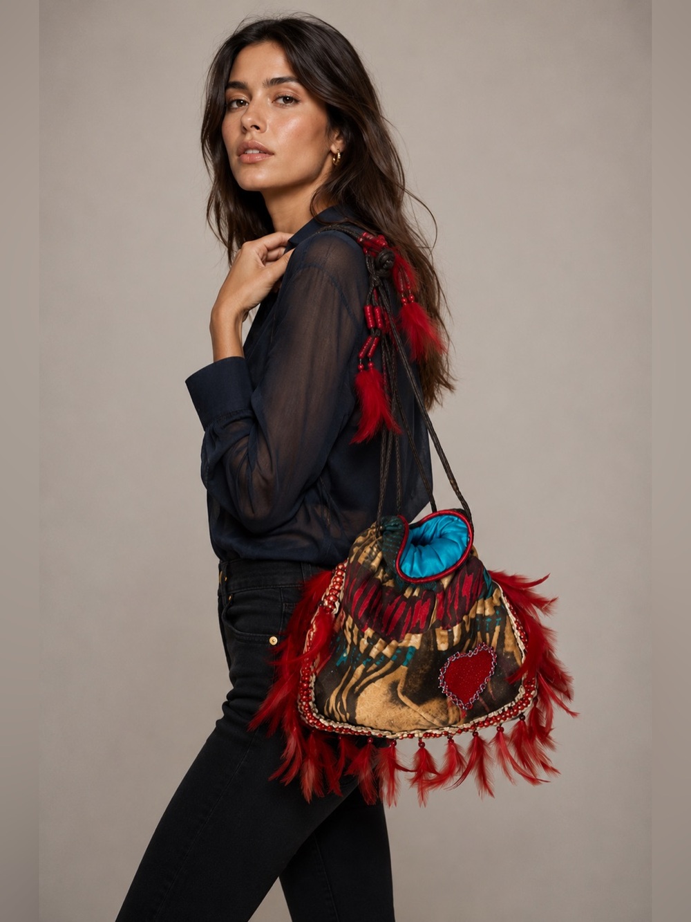 VOYAGE PASSION Multicolor Feathered Bag NWT